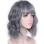 abordables Perruques de fête-perruques roses pour femmes perruque synthétique vague profonde frange soignée perruque rose courte a1 a2 a3 a4 a5 cheveux synthétiques femmes cosplay fête mode rose violet carnaval perruque