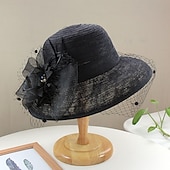 levne Fascinátory a klobouky-Klobouky Doplňky do vlasů Tyl Kbelík Slamák Sluneční klobouk Ležérní Dovolená Kentucky Derby Dostih Dámský den Retro styl Elegantní Krajkový S Peří Krajka Přílba Pokrývky Hlavy