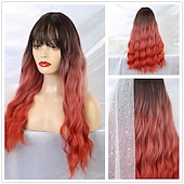 levne Párty paruky-Blond paruky pro ženy syntetická paruka hluboká vlnitá úhledná třásňová paruka střední délka syntetické vlasy pro ženy cosplay párty móda blond halloween paruky