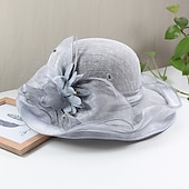 cheap Party Hats-Hats Headwear Straw Hats Tulle Linen /  Blend Bucket Hat Straw Hat Sun Hat Casual Holiday Kentucky Derby Melbourne Cup Vintage Style Elegant With Feather Appliques Headpiece Headwear Race Day Dress