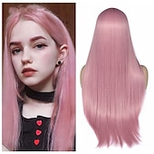 baratos Perucas de festa-Perucas azuis para mulheres peruca sintética reta natural peruca de parte do meio de comprimento médio A15 A16 A17 A18 A19 cabelo sintético perucas de festa de Halloween azul e branca