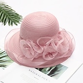 economico Cappelli per feste-Cappelli Copricapi Cappelli di Paglia Cappello a Secchiello di Tulle Cappello di Paglia Cappello da Sole Casual Vacanze Melbourne Cup Cocktail Royal Ascot Stile Vintage Con Applicazioni Ruching