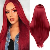 baratos Perucas de festa-Perucas azuis para mulheres peruca sintética reta natural peruca de parte do meio de comprimento médio A15 A16 A17 A18 A19 cabelo sintético perucas de festa de Halloween azul e branca