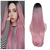 baratos Perucas de festa-Perucas azuis para mulheres peruca sintética reta natural peruca de parte do meio de comprimento médio A15 A16 A17 A18 A19 cabelo sintético perucas de festa de Halloween azul e branca