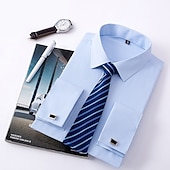 cheap Men&#039;s Dress Shirts-Men&#039;s Dress Shirt French Cuff Shirt Collared Shirt Button Up Shirt Plain Wedding Party White Pink Blue Long Sleeve Turndown Spring, Fall, Winter, Summer Clothing Apparel Collared Shirts