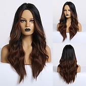 voordelige Synthetische trendy pruiken-synthetische pruik golvend middelste stuk pruik lang a24 synthetisch haar dames zacht party makkelijk mee te nemen blond roze zwart barbiecore pruiken