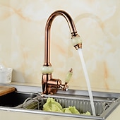 Χαμηλού Κόστους Αποσπώμενος Ψεκαστήρας-τραβήξτε έξω βρύση μίξερ νεροχύτη κουζίνας με ψεκαστήρα, 360 περιστρεφόμενες βρύσες κουζίνας με ψηλό τόξο, vintage μονή λαβή βρύση νερού δοχείου μιας τρύπας με κρύο ζεστό σωλήνα χρυσό ροζ χρυσό