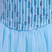 abordables Robes féeriques-enfants filles congelés elsa princesse costumes robe flocon de neige fleur tulle robe fête d&#039;anniversaire paillettes patchwork pleine longueur bleu maxi manches courtes élégant cosplay robes coupe régulière