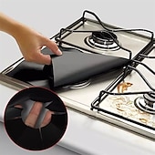 cheap Kitchen Cookware-4pcs Reusable Gas Range Protector Gas Stove Burner Safe Non-Sticky and Easy to Clean Teflon Glass Fiber Black Protective Pad for Cleaning Kitchen Tools