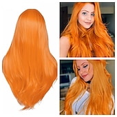 baratos Perucas de festa-Perucas azuis para mulheres peruca sintética reta natural peruca de parte do meio de comprimento médio A15 A16 A17 A18 A19 cabelo sintético perucas de festa de Halloween azul e branca