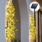levne Sluneční řetězová světla-LED String Light IP65 Vodotěsná solární energie Venkovní LED String Závěsná světla Umělá venkovní břečťanová listová Rostliny pro zahradní plot Nástěnná závěsná dekorace Teplá bílá 8 Režim osvětlení