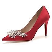 cheap Semi-Formal-Women&#039;s Pink Satin High Heels – Elegant Rhinestone Embellished Pumps for Bride, Weddings, and Special Occasions