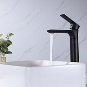 abordables Classiques-Lavabo de salle de bain grand robinet style robuste poignée unique un trou cuve de bain évier robinet de montage sur pont bassin chaud et froid mitigeur de lavabo robinets de lavabo en laiton noir mat