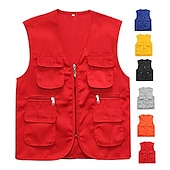 billiga Herrars fiskeväst-Herr Dam Fiskeväst Vandringsväst Ärmlös Väst Jacka Överdelar Utomhus Andningsfunktion Snabb tork Multi Pocket Lättvikt Vår Polyester Svart Gul Rubinrött Fiske Klättring Löpning