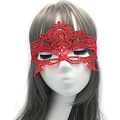 baratos Acessórios e mais-máscara de renda feminina máscara de olho de senhora festa de adultos carnaval adereços de halloween acessórios de renda tactel vermelho branco preto feminino fantasias de máscara de olho