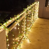 levne Sluneční řetězová světla-LED String Light IP65 Vodotěsná solární energie Venkovní LED String Závěsná světla Umělá venkovní břečťanová listová Rostliny pro zahradní plot Nástěnná závěsná dekorace Teplá bílá 8 Režim osvětlení