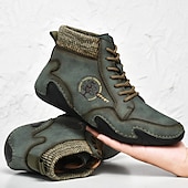 tanie Botki-męskie buty vintage z wysoką cholewką – sznurowane, codzienne buty outdoorowe z antypoślizgową podeszwą do wędrówek i codziennego noszenia