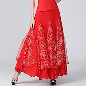 cheap Practice Wear-Ballroom Dance Skirts Printing Pure Color Ruffle Women&#039;s Performance Training High Polyester