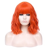abordables Perruques Synthétiques Sans Bonnet-perruques vertes pour femmes perruques cosplay pour femmes bobo vert rouge bleu violet orange noir rose perruque courte perruque synthétique bouclée avec une frange perruques de fête de noël