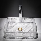 abordables Éviers-Le lavabo rectangulaire en verre moulé sous pression d&#039;art transparent de luxe léger moderne avec évier de robinet