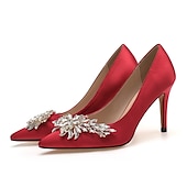 cheap Semi-Formal-Women&#039;s Pink Satin High Heels – Elegant Rhinestone Embellished Pumps for Bride, Weddings, and Special Occasions