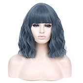 abordables Perruques Synthétiques Sans Bonnet-perruques vertes pour femmes perruques cosplay pour femmes bobo vert rouge bleu violet orange noir rose perruque courte perruque synthétique bouclée avec une frange perruques de fête de noël