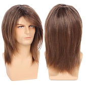 Недорогие Мужские парики-коричневые парики для мужчин мужские вьющиеся волосы длинный парик темный градиент коричневый парик для макияжа на Хэллоуин