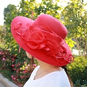 cheap Party Hats-Hats Headwear Straw Hats Tulle Straw Bucket Hat Straw Hat Sun Hat Casual Holiday Melbourne Cup Cocktail Royal Astcot Vintage Style Elegant Beach With Appliques Flower Headpiece Headwear