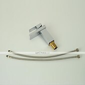 abordables Classiques-cascade de robinet mitigeur d&#039;évier de salle de bain, robinet de lavabo de salle de bain chromé à un trou de style moderne à poignée unique tuyau d&#039;eau chaude froide réglable en laiton