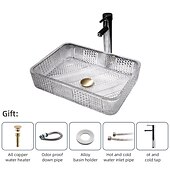 abordables Éviers-Le lavabo rectangulaire en verre moulé sous pression d&#039;art transparent de luxe léger moderne avec évier de robinet