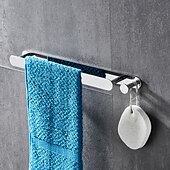 economico Portasciugamani-portasciugamani multifunzionale con gancio mensola da bagno in acciaio inossidabile galvanizzato e lucidato autoadesivo argentato 1pz