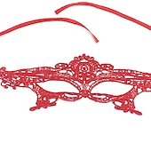 baratos Acessórios e mais-máscara de renda feminina máscara de olho de senhora festa de adultos carnaval adereços de halloween acessórios de renda tactel vermelho branco preto feminino fantasias de máscara de olho