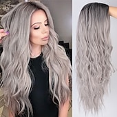 economico Parrucche trendy sintetiche-parrucche grigie per le donne parrucche sintetiche parrucche lunghe ondulate per le donne parrucca laterale parte naturale resistente al calore capelli del partito ombre parrucche bionde brizilan