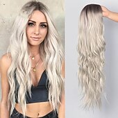 economico Parrucche trendy sintetiche-parrucche grigie per le donne parrucche sintetiche parrucche lunghe ondulate per le donne parrucca laterale parte naturale resistente al calore capelli del partito ombre parrucche bionde brizilan