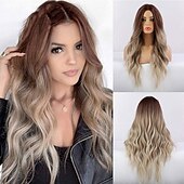economico Parrucche trendy sintetiche-parrucche grigie per le donne parrucche sintetiche parrucche lunghe ondulate per le donne parrucca laterale parte naturale resistente al calore capelli del partito ombre parrucche bionde brizilan