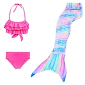 voordelige Zeemeermin badpak-Kinderen Voor meisjes Drie stuk Zeemeermin zwemkleding Badmode Bikini Strand Zwemmen Afdrukken Actief leuke Style Badpakken 4-12 jaar Zomer Rose paars Polkadot