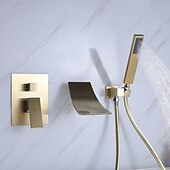 رخيصةأون حنفيات الحمام-حنفية حوض استحمام مثبتة على الحائط مع دش يدوي ، تركيب حائط حديث مع صمام سيراميكي ، حنفيات دش مملوءة بحوض الاستحمام ، حنفية متتالية بمقبض واحد