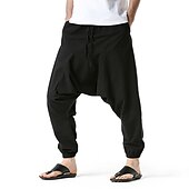 billiga Retro-Herr Joggare Linne Byxor Långbyxor Sommarbyxor Harem byxor Snörning Elastisk midja Opressade byxor Slät Utomhus Sport Knelängd Hem Dagligen Helgdag Boho Hippie Lös passning Svart Marinblå