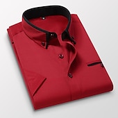 abordables Camisas con botones para hombre-Hombre Camisa para Vestido Camisa con botones Camisa sin planchar Camisa de cuello Plano Boda Trabajo Rosa Claro Blanco Rojo Caqui Manga Corta Cuello Todas las Temporadas Ropa