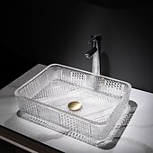 abordables Éviers-Le lavabo rectangulaire en verre moulé sous pression d&#039;art transparent de luxe léger moderne avec évier de robinet