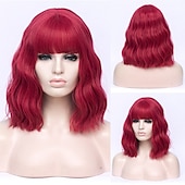 abordables Perruques Synthétiques Sans Bonnet-perruques vertes pour femmes perruques cosplay pour femmes bobo vert rouge bleu violet orange noir rose perruque courte perruque synthétique bouclée avec une frange perruques de fête de noël