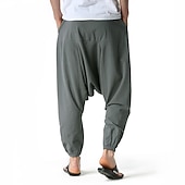 billiga Retro-Herr Harem Linne Byxor Långbyxor Sommarbyxor Säckiga byxor Snörning Släpp grenen Slät Fullängd Ledigt Dagligen Etnisk Stil Boho Lös passning Svart Marinblå