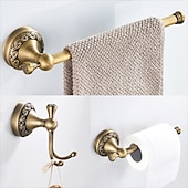 cheap Towel Bars-Golden Brushed Brass Towel Holder Bathroom Accessory Towel Ring/Toilet Paper Holder/Robe Hook Antique Brass Bathroom Single Rod Wall Mounted Carved Design