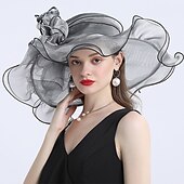 お買い得  パーティーハット-ファシネーター 帽子 ヘッドウェア オーガンザ  ポリアミド バケットハット ストローハット サンハット カジュアルホリデー レディースデイ メルボルンクップ カクテル フェザーアップリケ付きヘッドピース 帽子 レースデイドレス