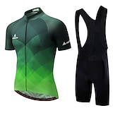 preiswerte Herrenbekleidungs-Sets-Miloto Herren Radtrikot mit Radhose kurz Trägern fahrradbekleidung set Kurzarm MTB Mountain Rennrad Weiß Schwarz Grün Farbverlauf Schottenstoff Kariert Fahhrad Sportkleidung 3D-Pad Atmungsaktiv
