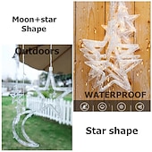 baratos Luzes Solares para Exterior-Luzes ao Ar Livre Solar LED Luzes de Cordão Cortina à Prova d'Água 3.5M Decoração Fairy Star Atmosfera Iluminação para Casamento Jardim Pátio Decoração Colorida com Controle Remoto