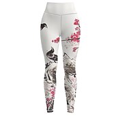 economico Leggings e collant da yoga-Per donna Pantaloni da yoga Sollevamento glutei Controllo addominale Vita Alta Allenamento in Palestra Corsa Fitness Collant Leggings Uccello Floreale Bianco Autunno Inverno Gli sport Abbigliamento