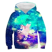 economico Cartone animato 3D della ragazza-Da ragazza 3D Cielo stellato Unicorno Felpa con cappuccio Manica lunga Stampa 3D Primavera Autunno Inverno Attivo Streetwear Bambino 3-12 anni Esterno Giornaliero