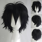 cheap Party Wigs-Short Cosplay Hair Wig Women Men Male Fluffy Straight Cartoon Anime Con Party Costume Pixie Wigs Black Halloween Wigs