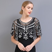 Shawl & Wrap Women's Wedding Guest Wraps Bolero Sparkle & Shine 1920s Elegant Short Sleeve Tulle Wedding Wraps With Beading For Wedding Summer dress to impress3